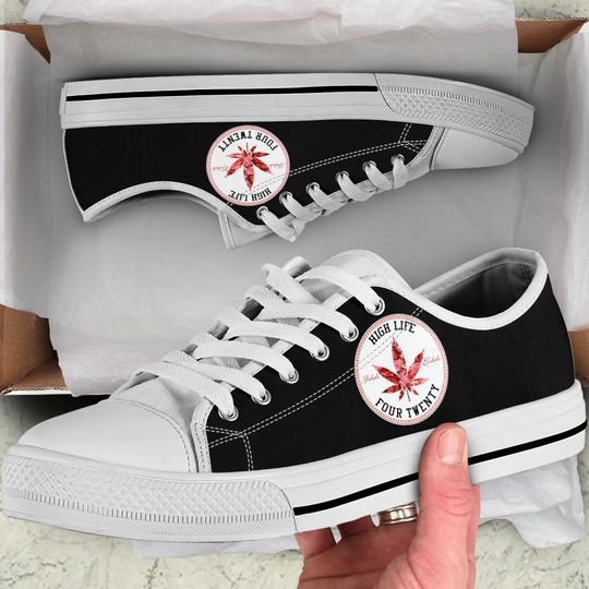 weed leaf high life four twenty low top shoes 3