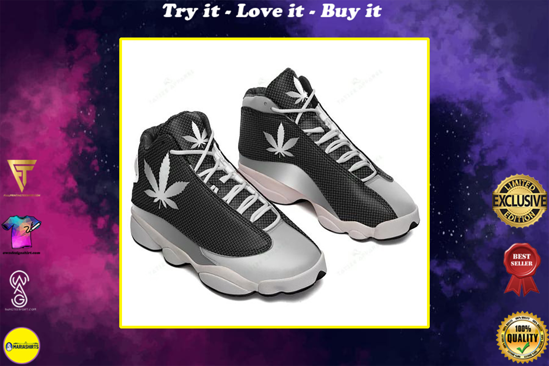 weed leaf silver metal all over printed air jordan 13 sneakers