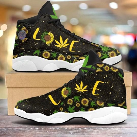 weed leaf sunflower love all over printed air jordan 13 sneakers 3