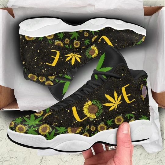 weed leaf sunflower love all over printed air jordan 13 sneakers 4