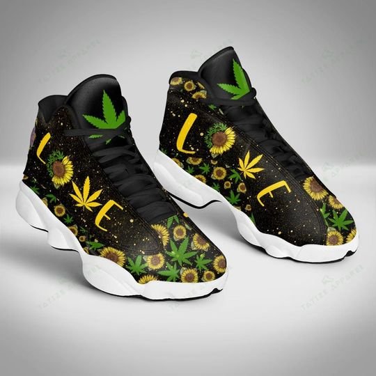 weed leaf sunflower love all over printed air jordan 13 sneakers 5