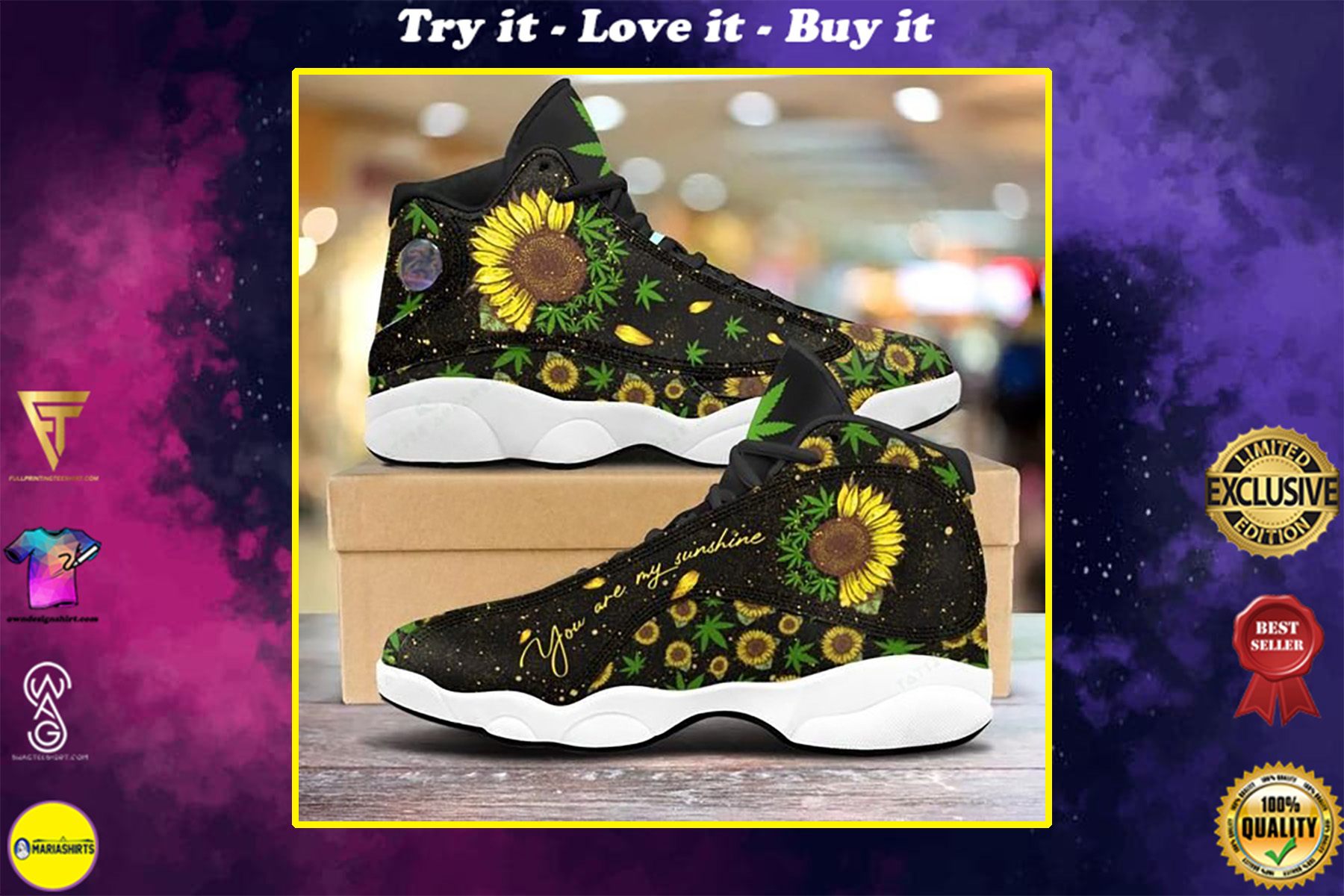 weed sunflower you are my sunshine all over printed air jordan 13 sneakers