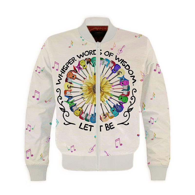 whisper words of wisdom let it be hippie colorful guitar all over printed bomber