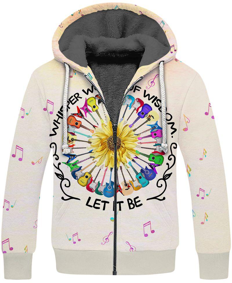 whisper words of wisdom let it be hippie colorful guitar all over printed fleece hoodie