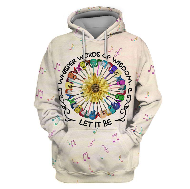 whisper words of wisdom let it be hippie colorful guitar all over printed hoodie