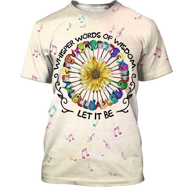 whisper words of wisdom let it be hippie colorful guitar all over printed tshirt