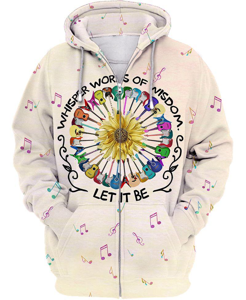 whisper words of wisdom let it be hippie colorful guitar all over printed zip hoodie