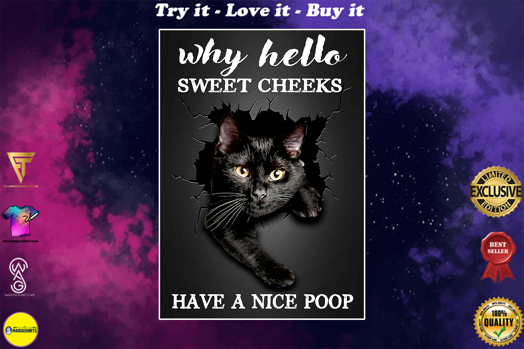 why hello sweet cheeks have a nice poop black cat poster