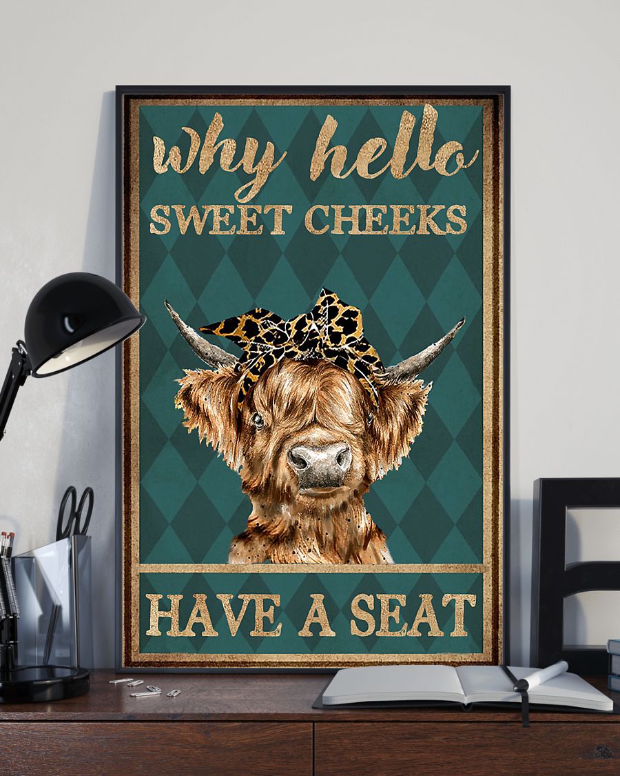 why hello sweet cheeks have a seat cow retro poster 3