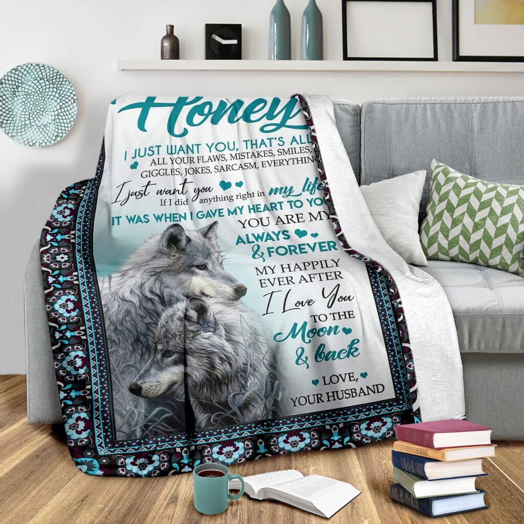 wolf message to my honey i love you yo the moon and back full printing blanket 3