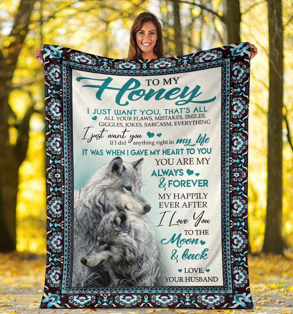 wolf message to my honey i love you yo the moon and back full printing blanket 4