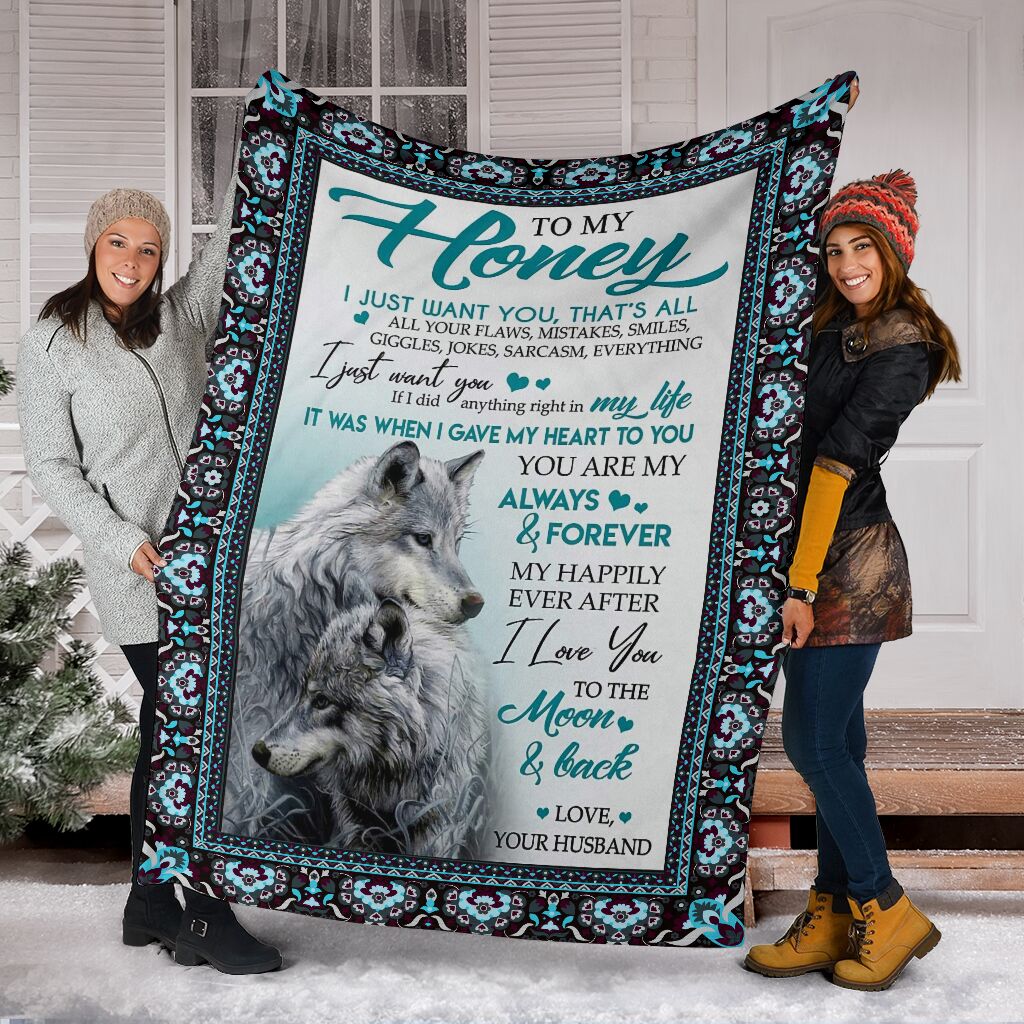 wolf message to my honey i love you yo the moon and back full printing blanket 5