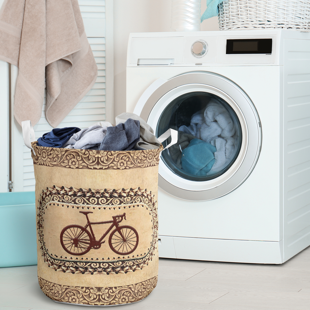 wood bicycle all over printed laundry basket 2