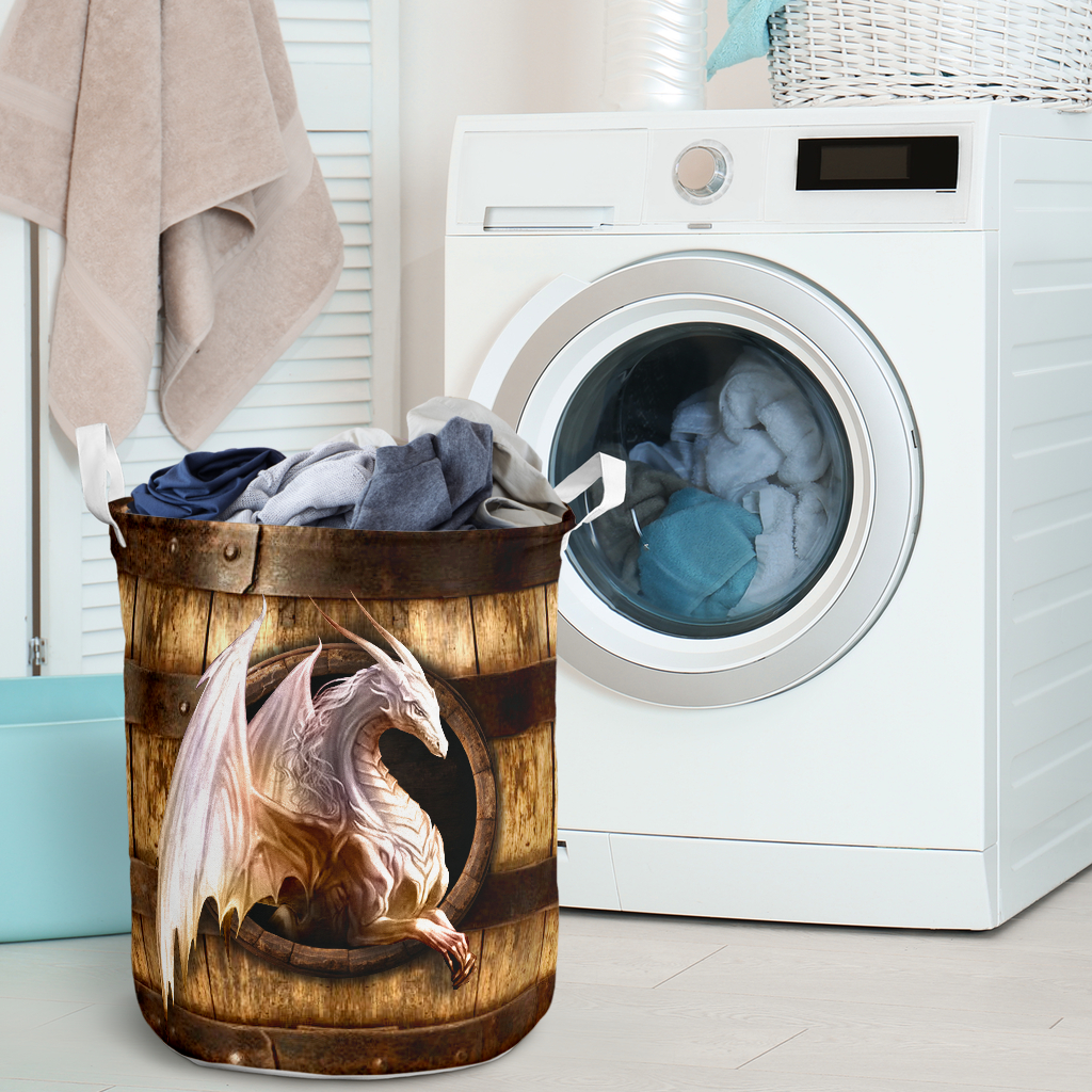 wood dragon all over printed laundry basket 2