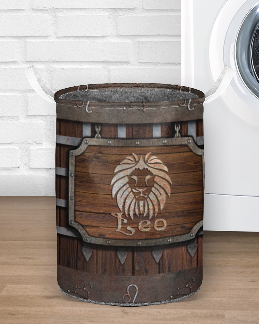 wood leo all over printed laundry basket 2