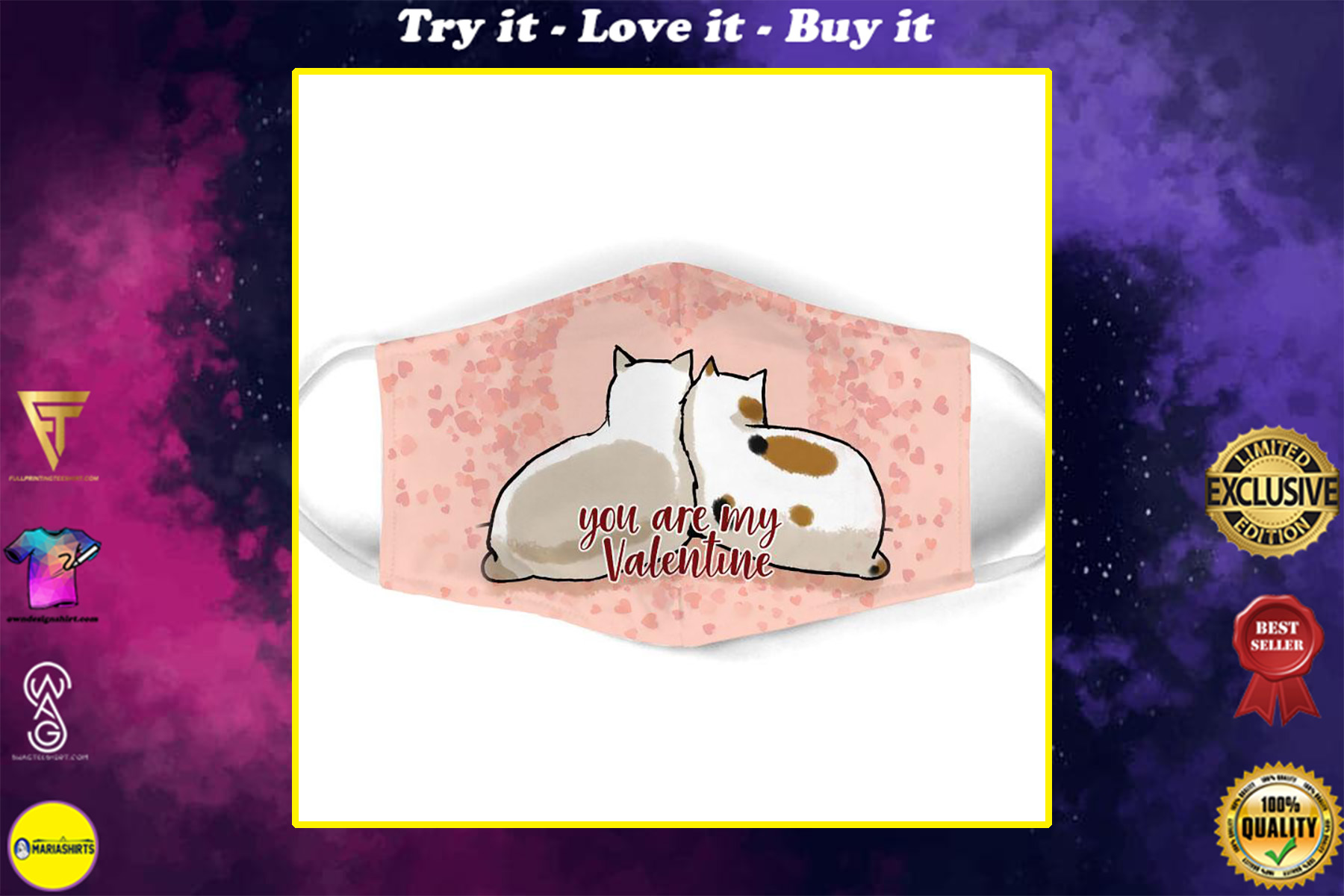 you are my valentine couple cat all over print face mask