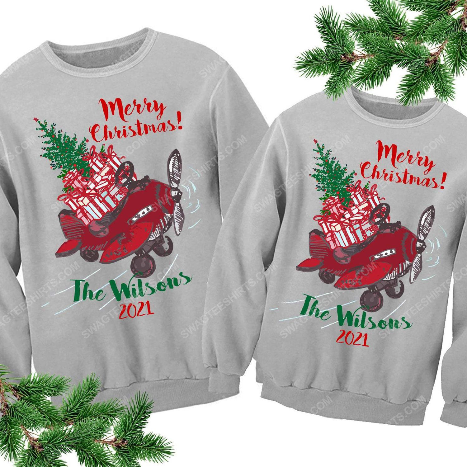 Custom for family airplane and merry christmas ugly christmas sweater 2