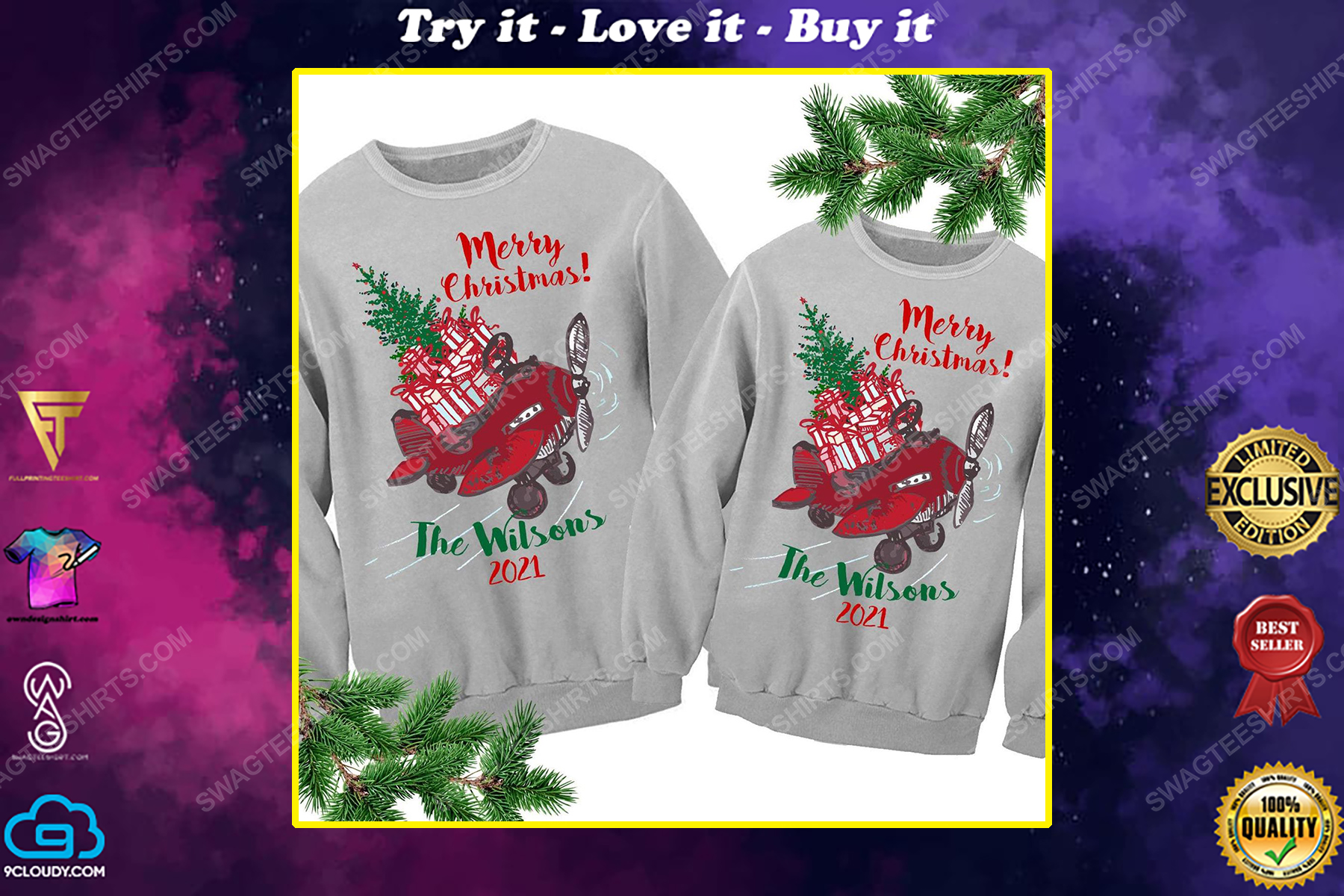 Custom for family airplane and merry christmas ugly christmas sweater