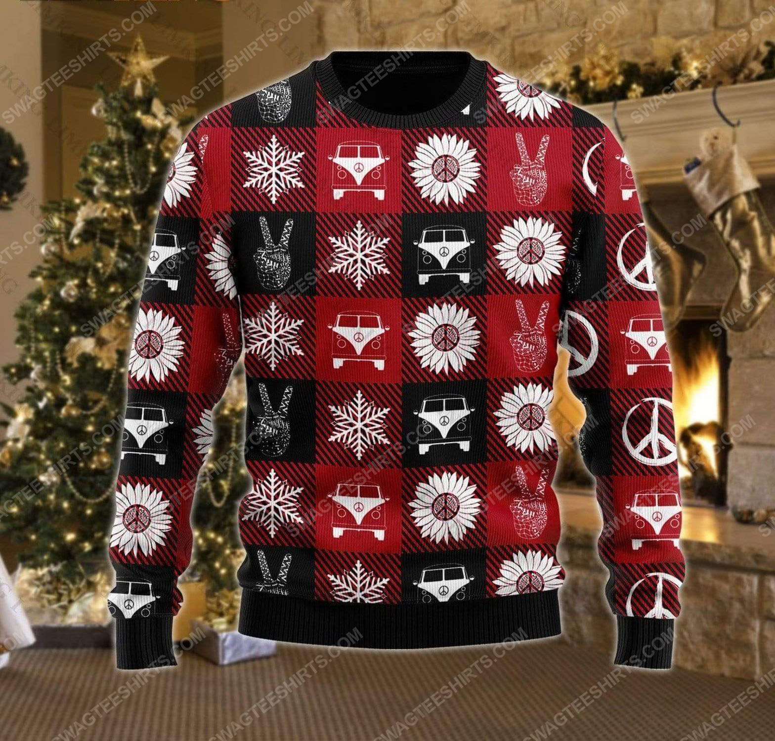 Hippie peace love ugly christmas sweater 2 - Copy