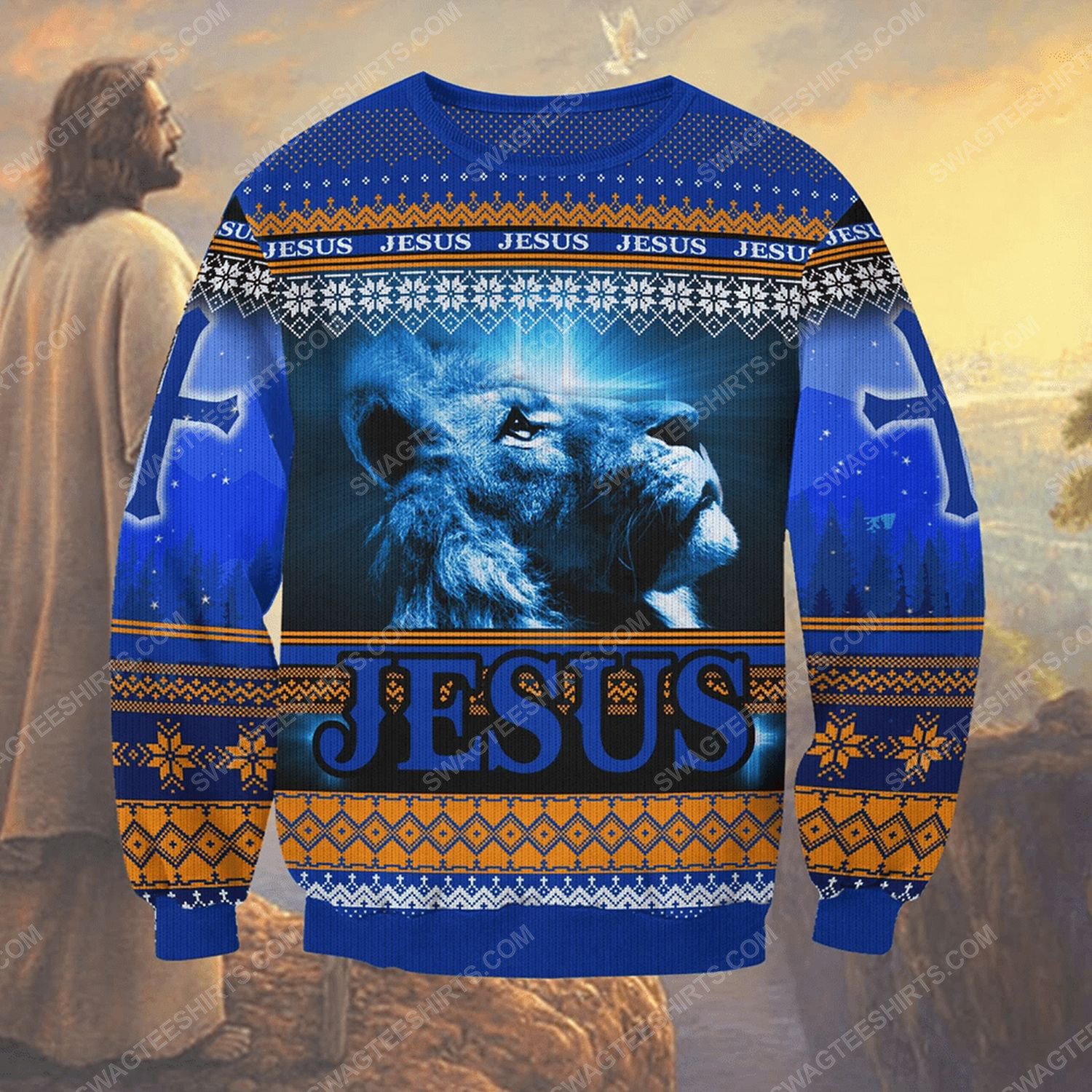 Jesus and lion all over print ugly christmas sweater 2 - Copy