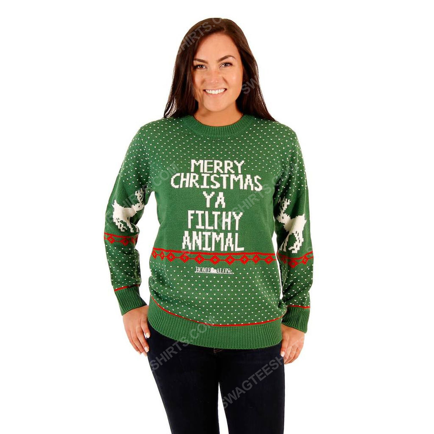 Merry christmas ya filthy animal reindeer full print ugly christmas sweater 2