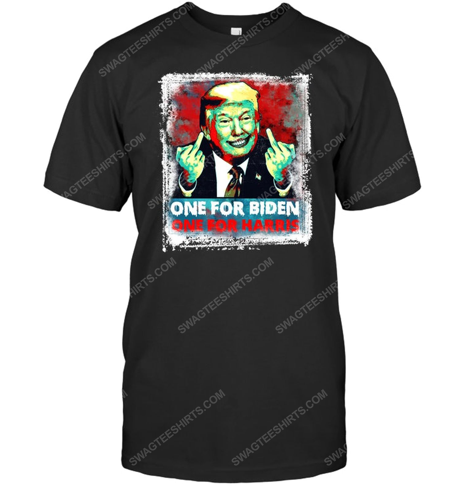 One for biden one for harris trump middle finger political tshirt