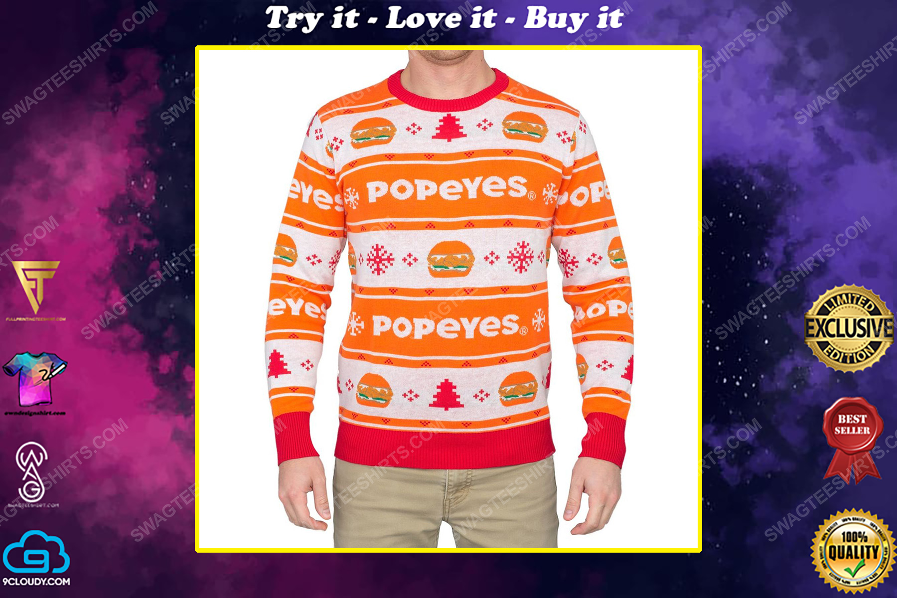 Popeyes burger full print ugly christmas sweater