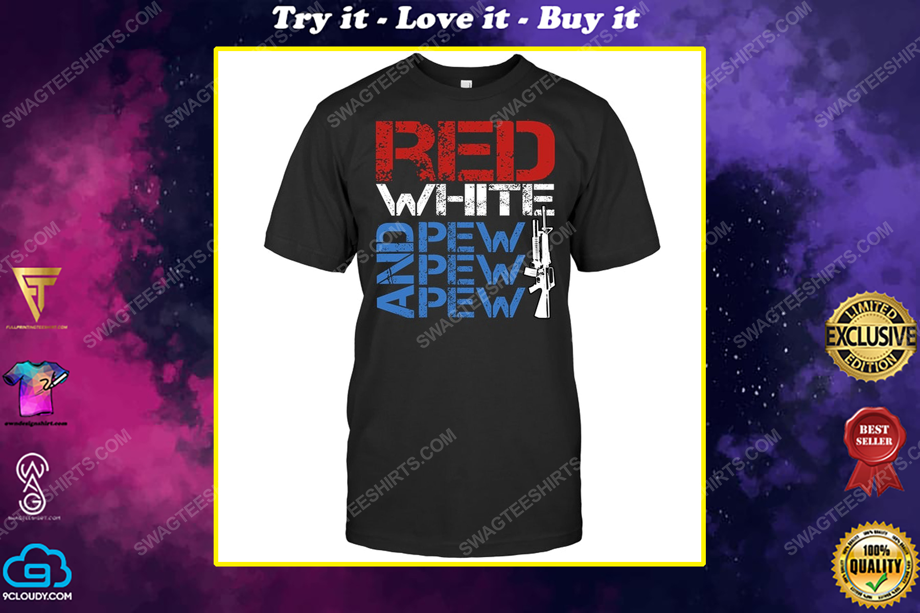Red white and pew pew pew gun political shirt