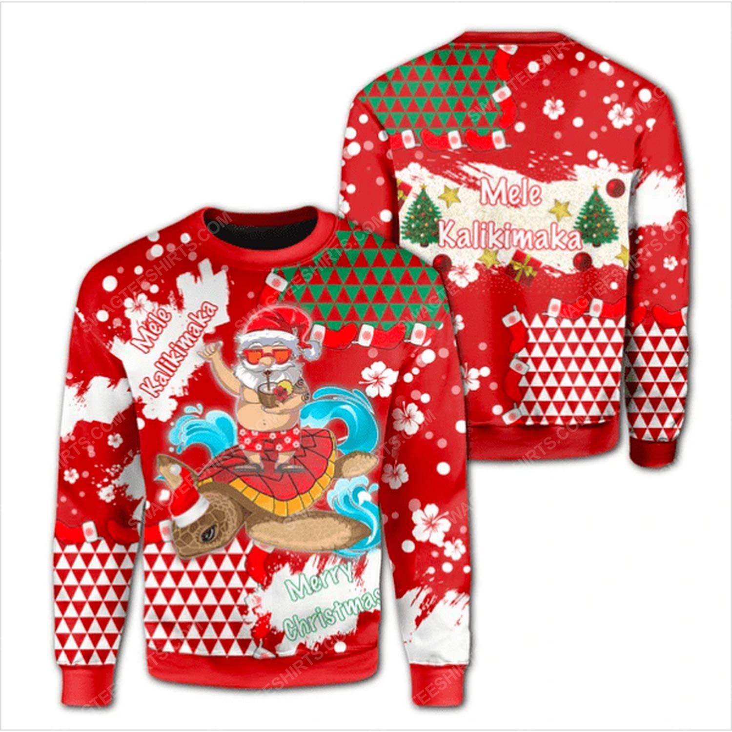 Santa surfing mele kalikimaka ugly christmas sweater 2 - Copy