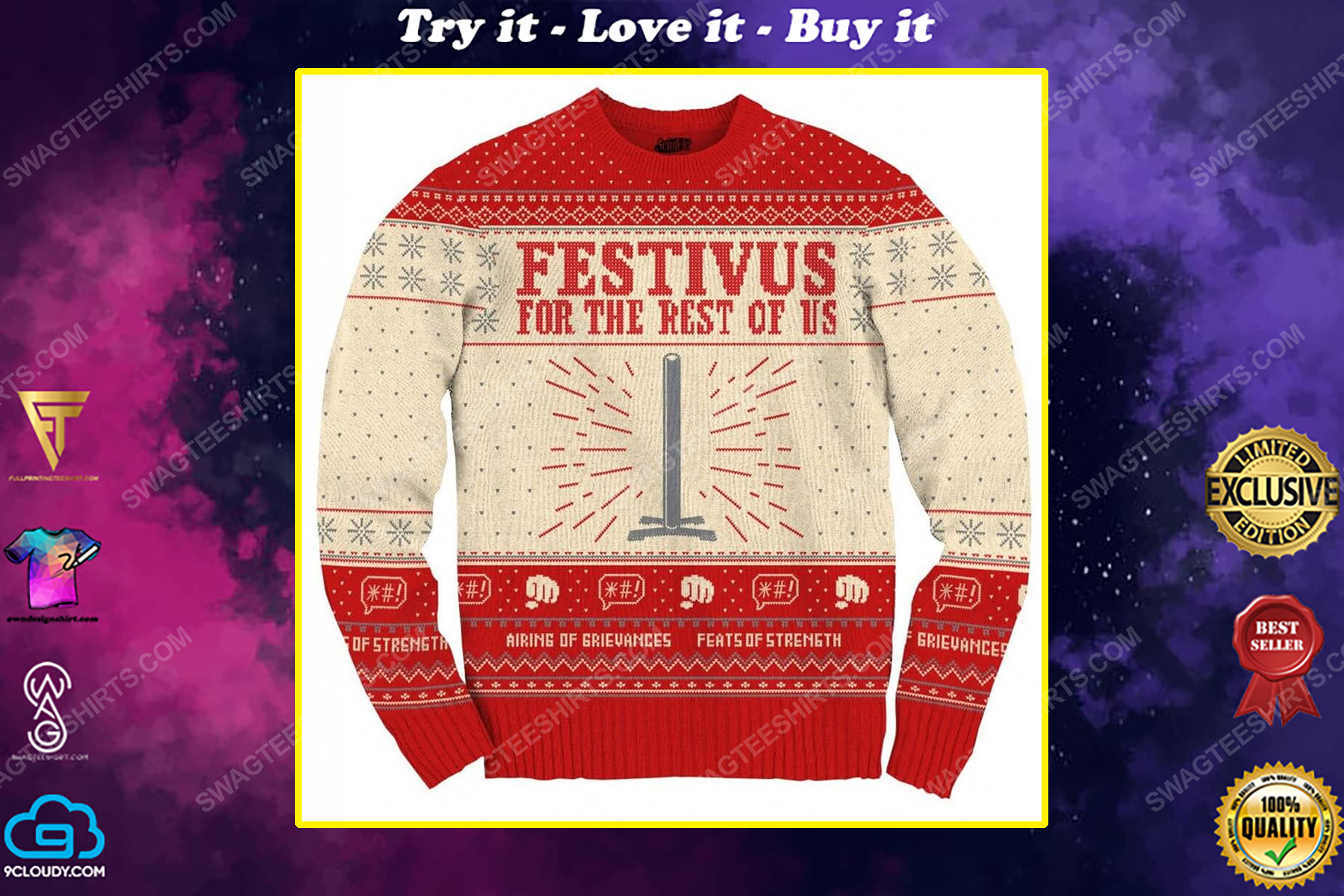 Seinfeld festivus for the rest of us pole full print ugly christmas sweater