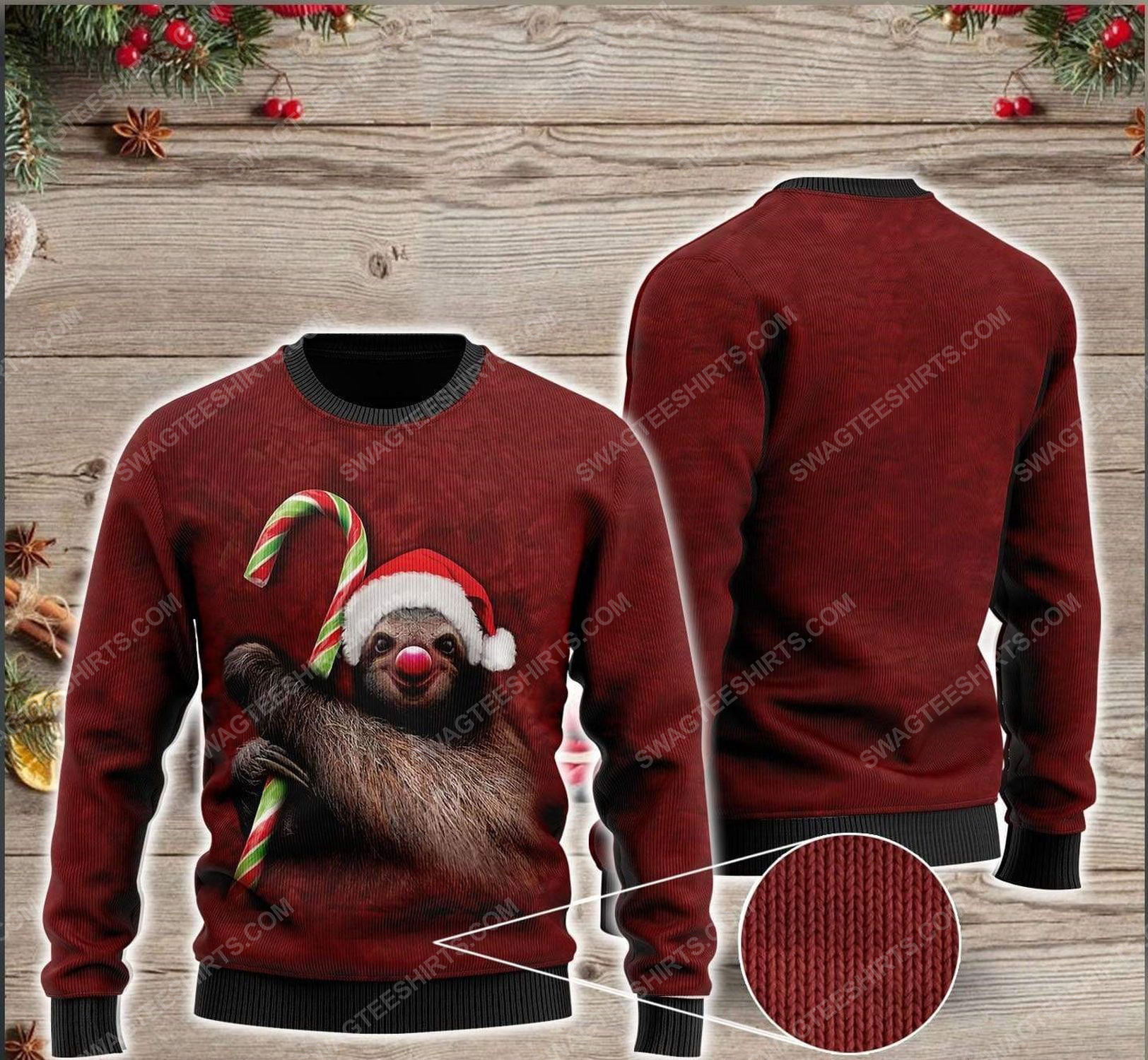 Sloth and candy cane all over print ugly christmas sweater 1 - Copy - Copy