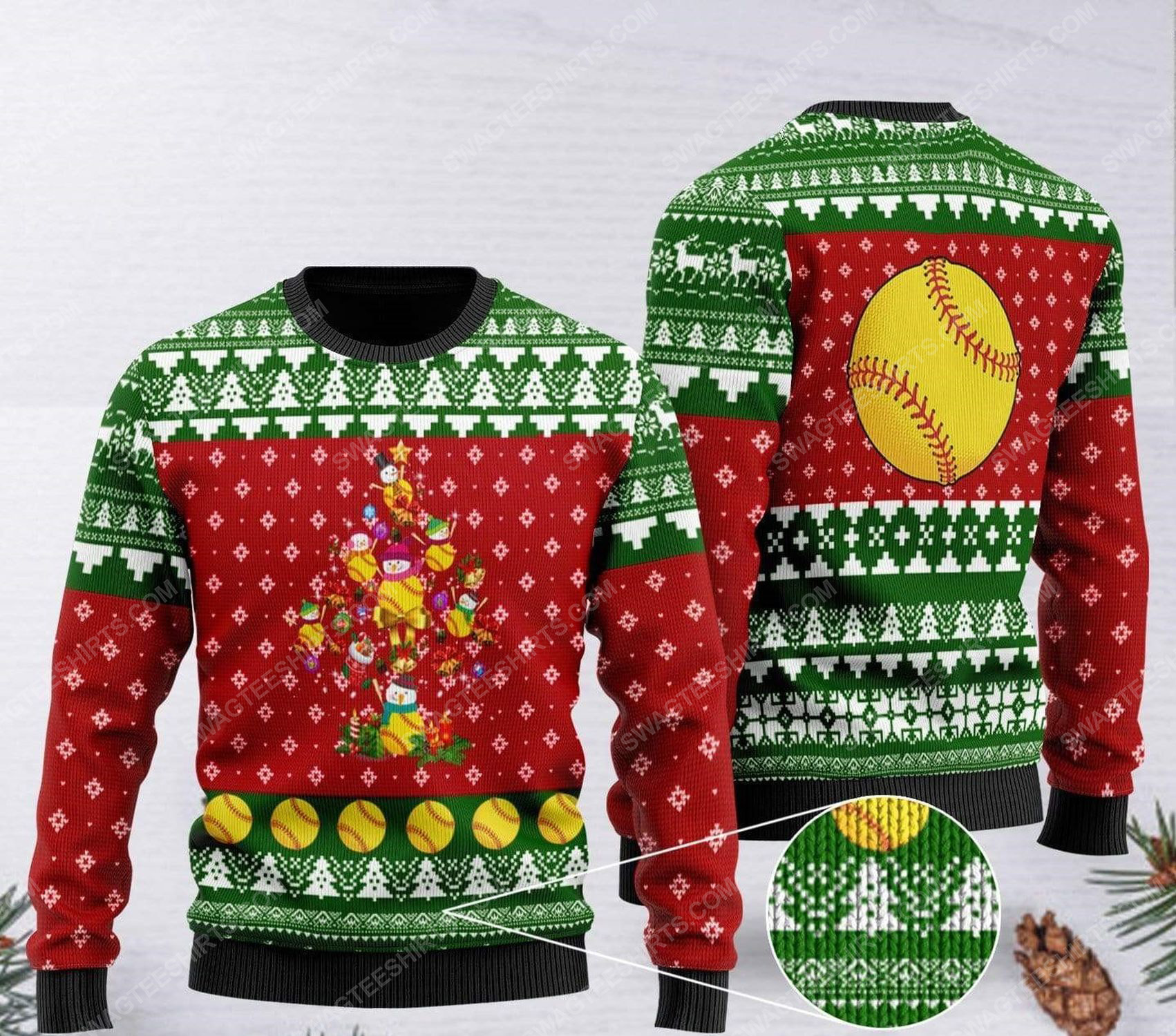 Softball and christmas tree all over print ugly christmas sweater 1 - Copy - Copy