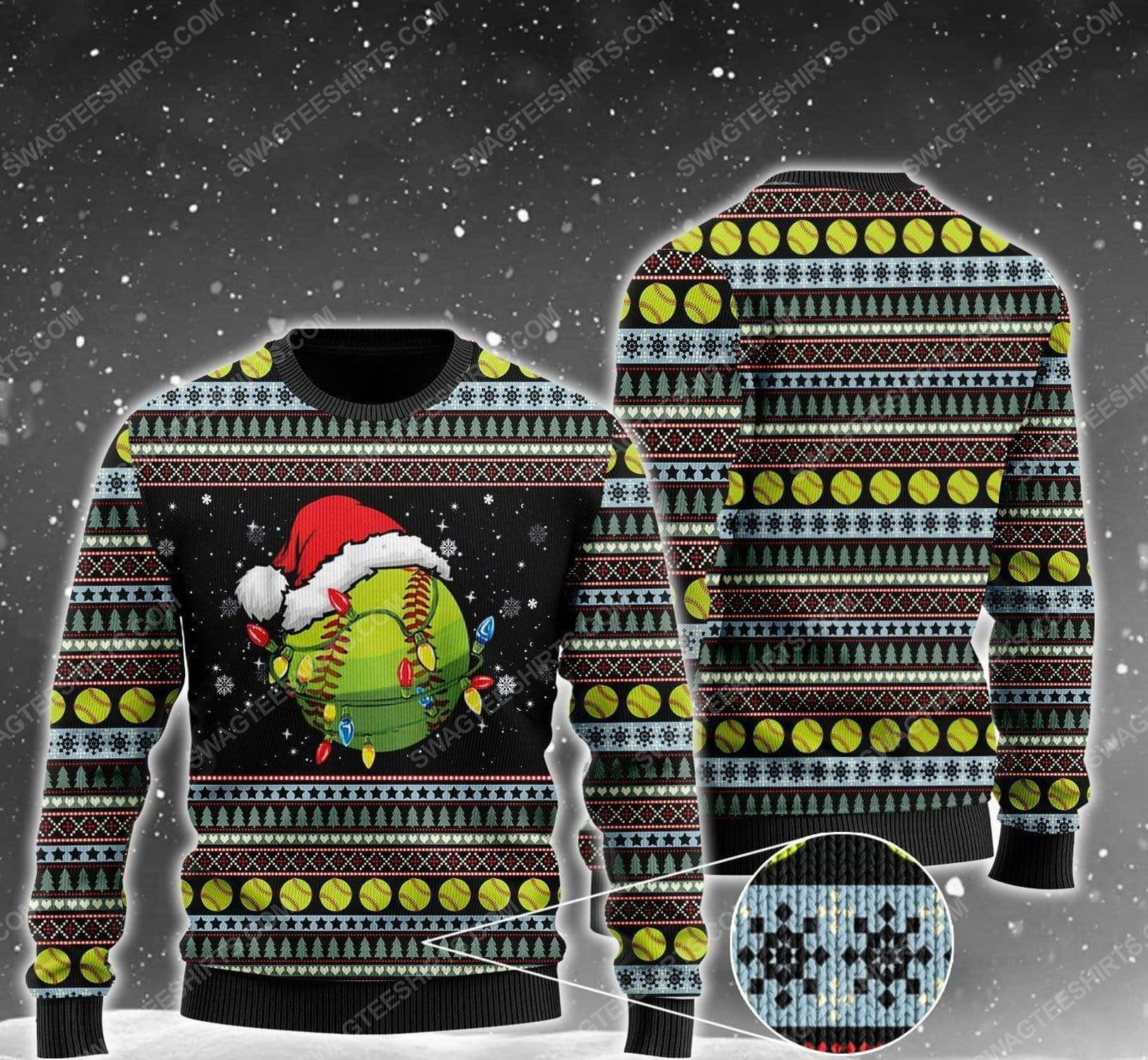 Softball christmas light all over print ugly christmas sweater 1 - Copy - Copy