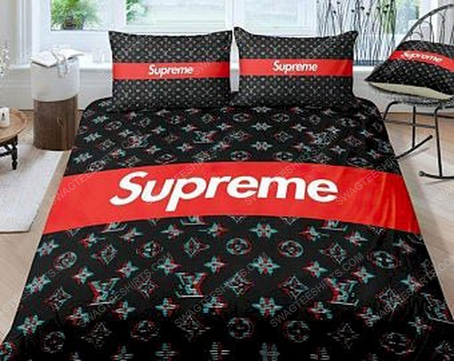 Supreme and lv full print duvet cover bedding set 2 - Copy