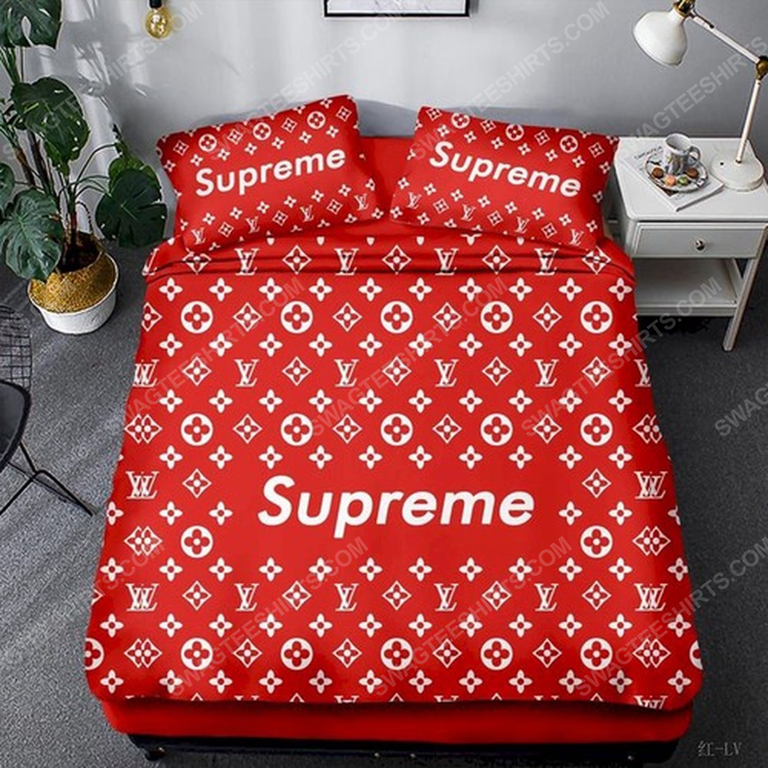 Supreme and lv monogram symbols full print duvet cover bedding set 2 - Copy