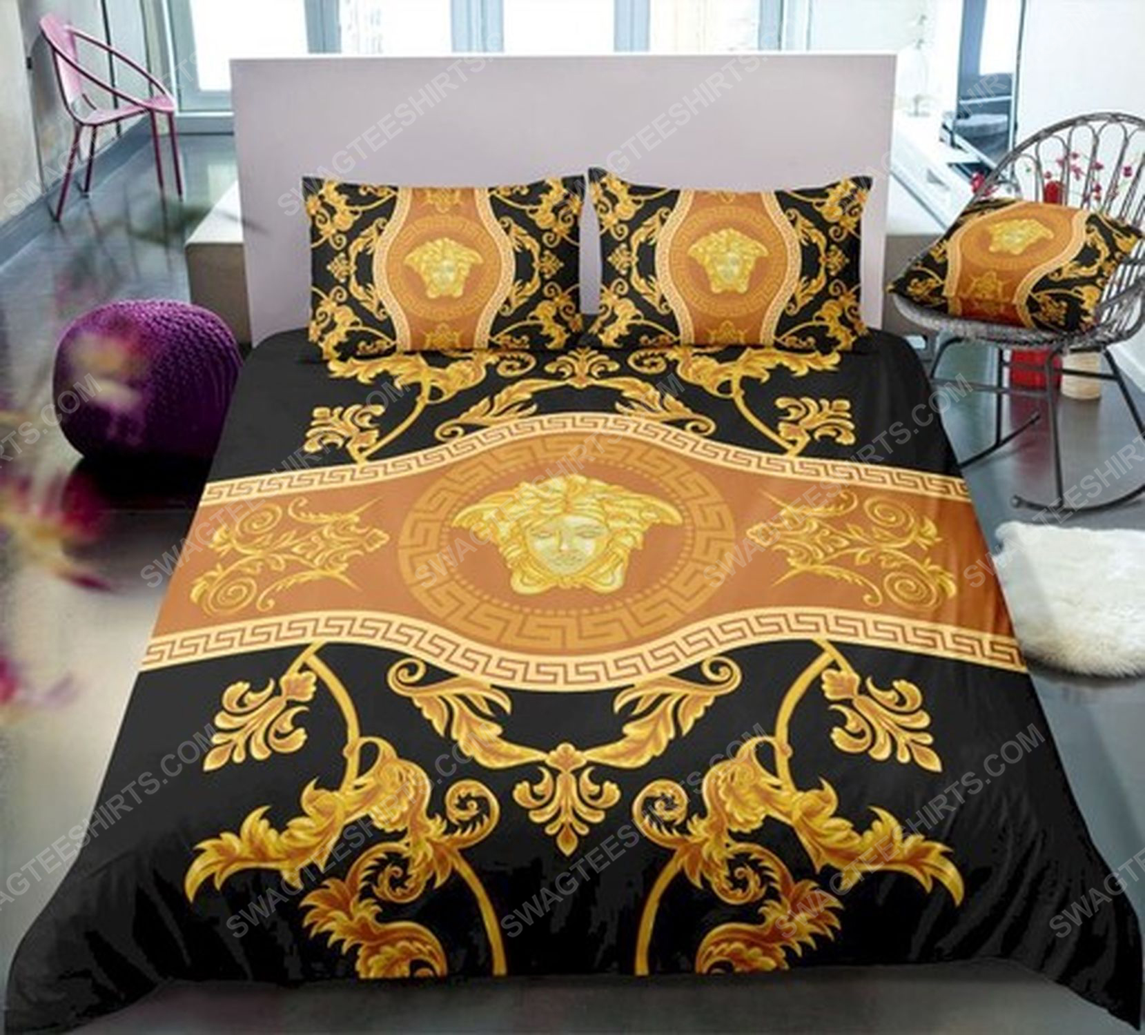 Versace home golden version full print duvet cover bedding set 2 - Copy