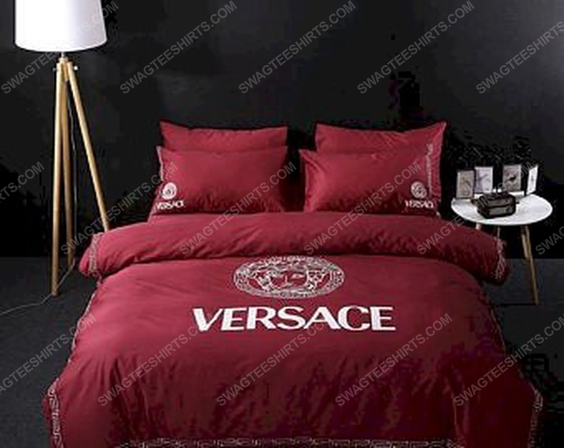 Versace home maroon version full print duvet cover bedding set 2 - Copy