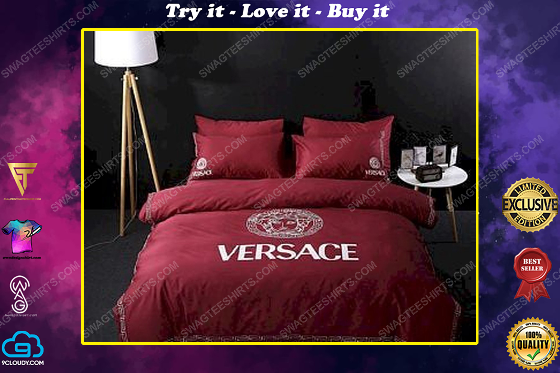 Versace home maroon version full print duvet cover bedding set