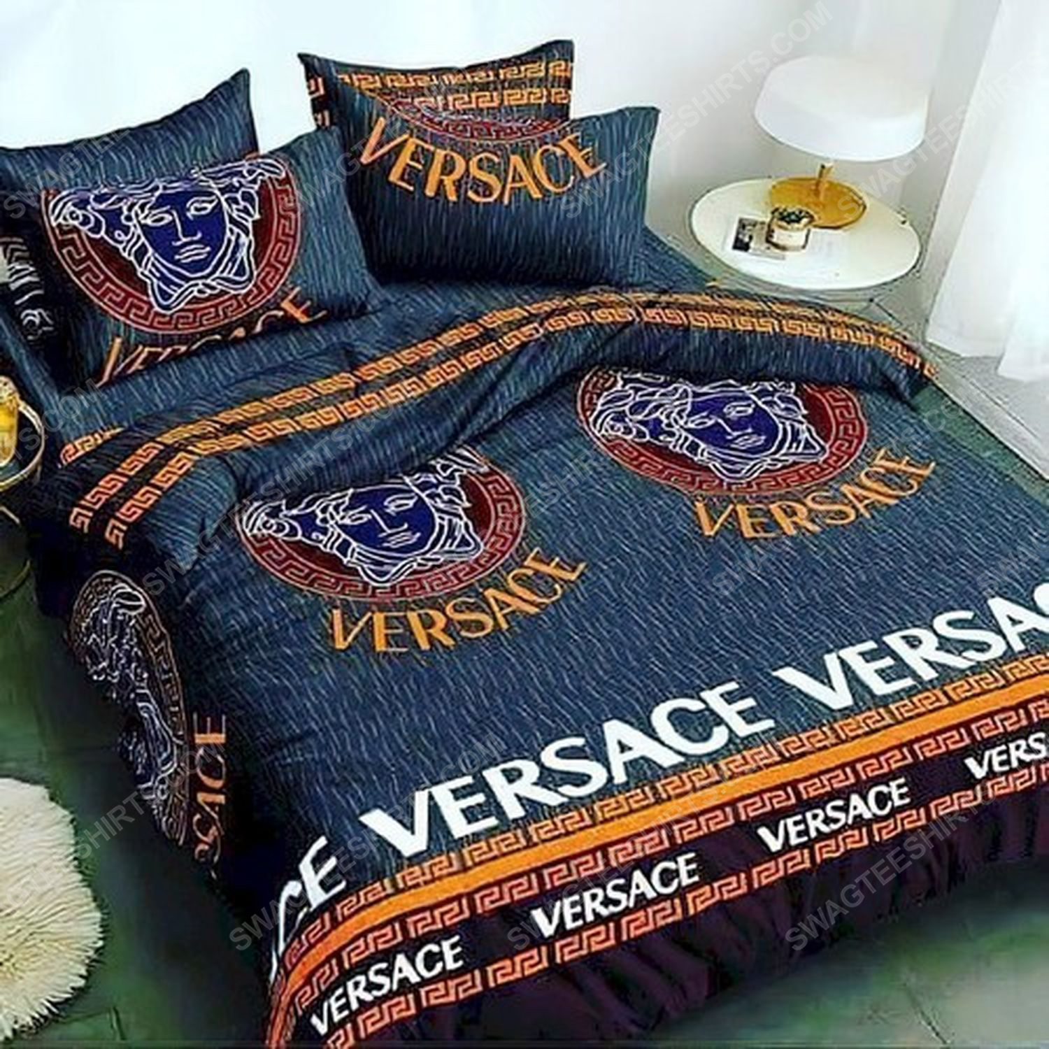 Versace home navy version full print duvet cover bedding set 2 - Copy