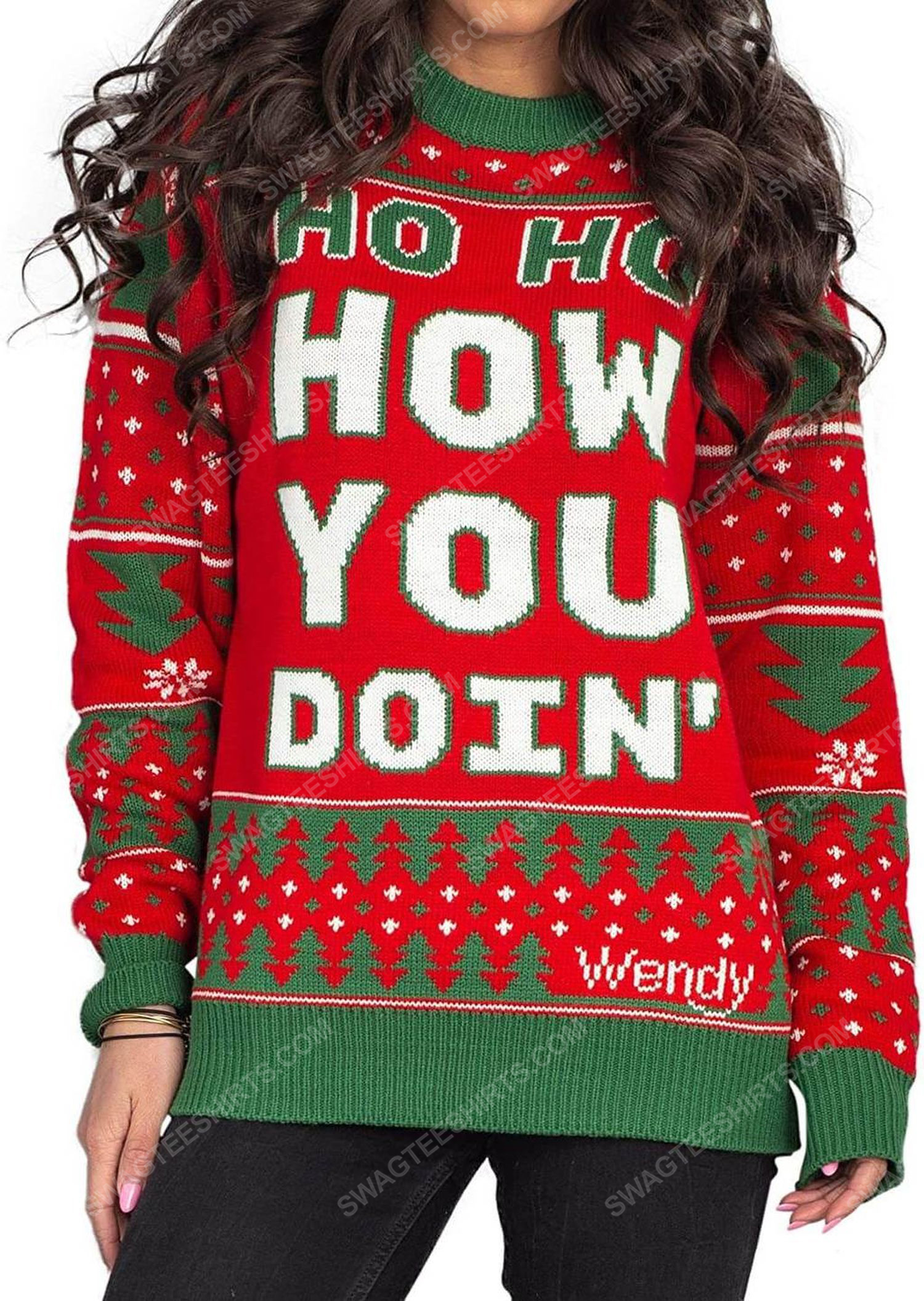 Wendy williams red ho ho how you doin' full print ugly christmas sweater 2
