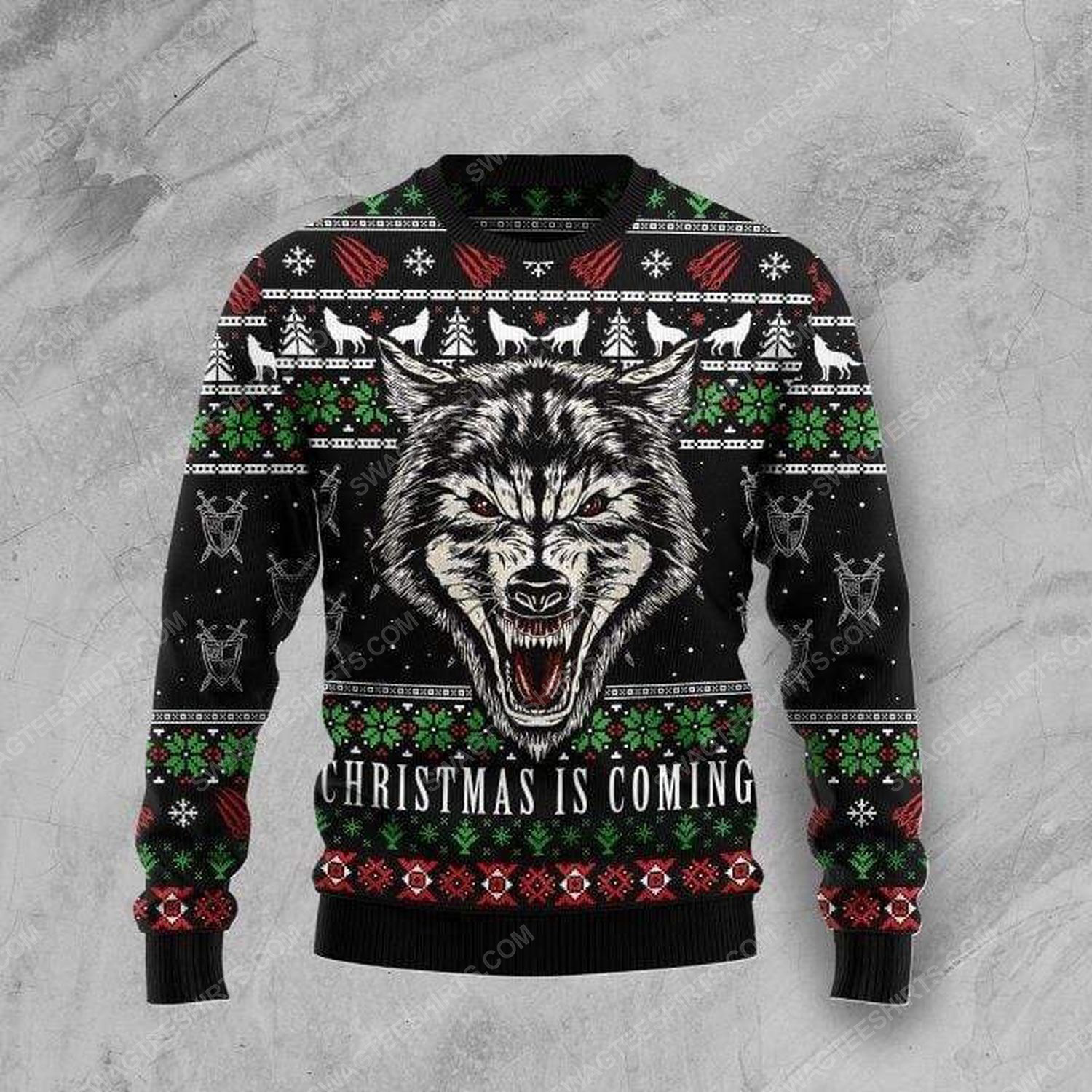 Wolf christmas is coming all over print ugly christmas sweater 2 - Copy