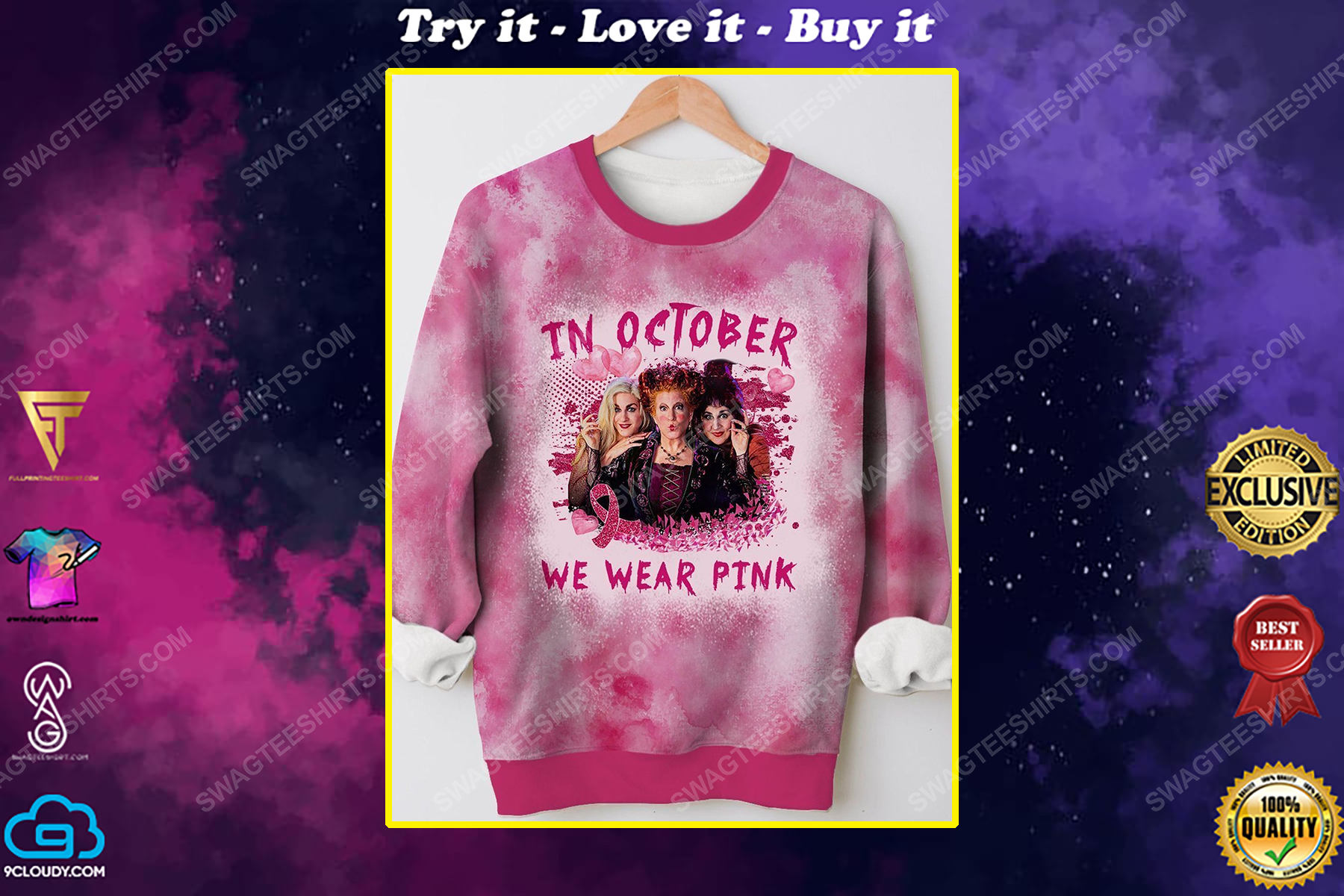 Breast cancer awareness in october we wear pink hocus pocus tie dye shirt
