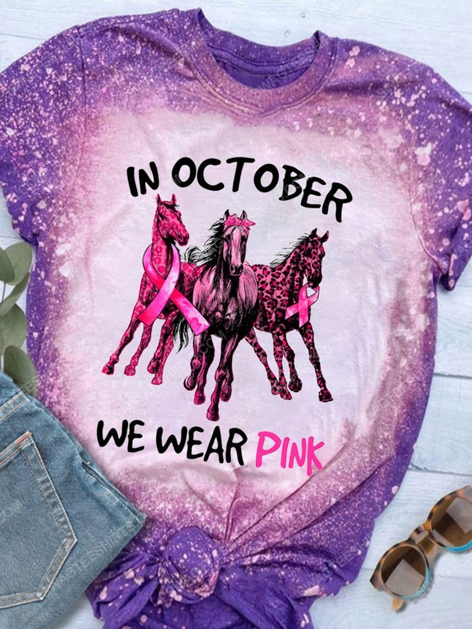 Breast cancer awareness in october we wear pink horses leopard bleached shirt 1 - Copy (2)
