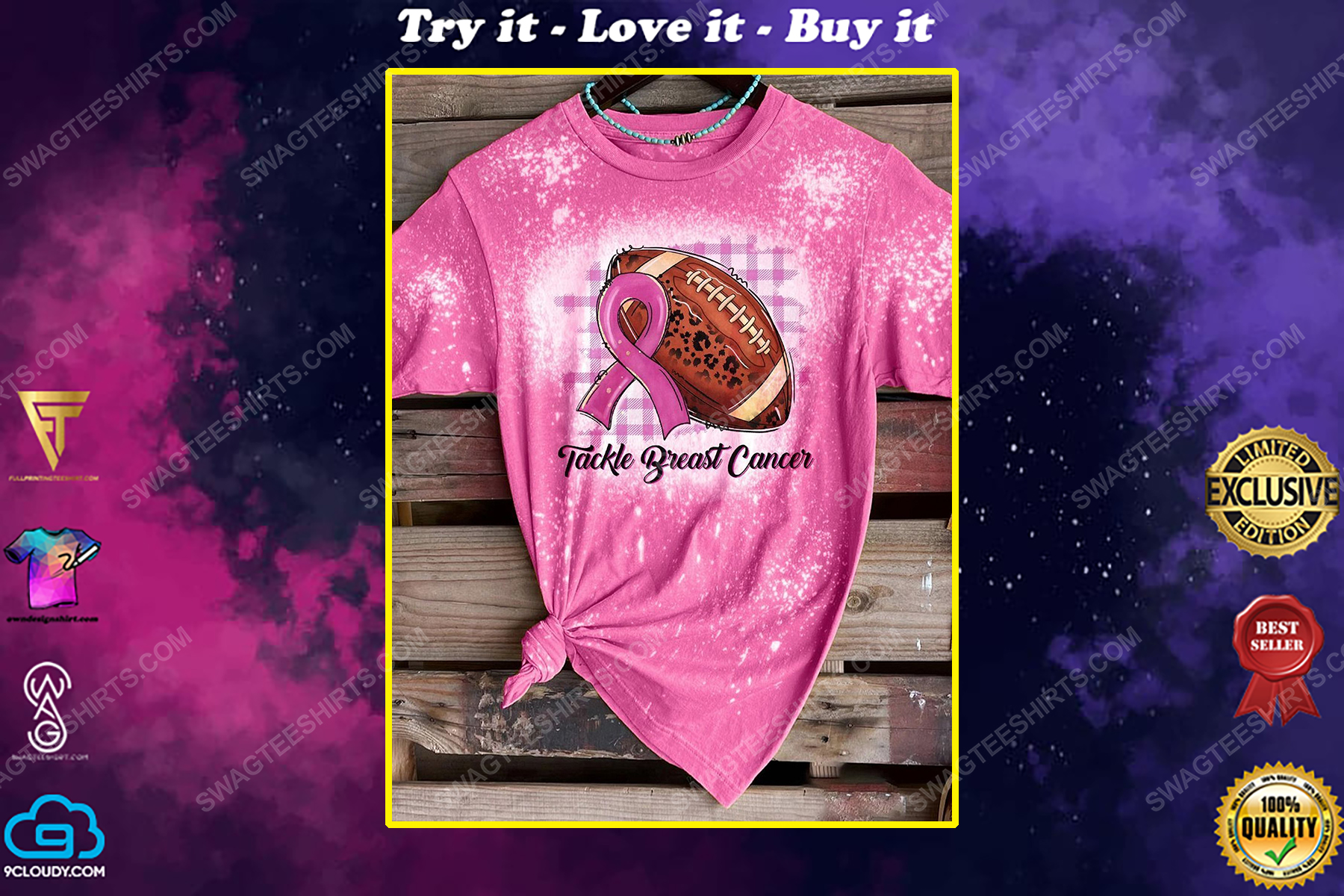 Breast cancer awareness tackle breast cancer ​bleached shirt