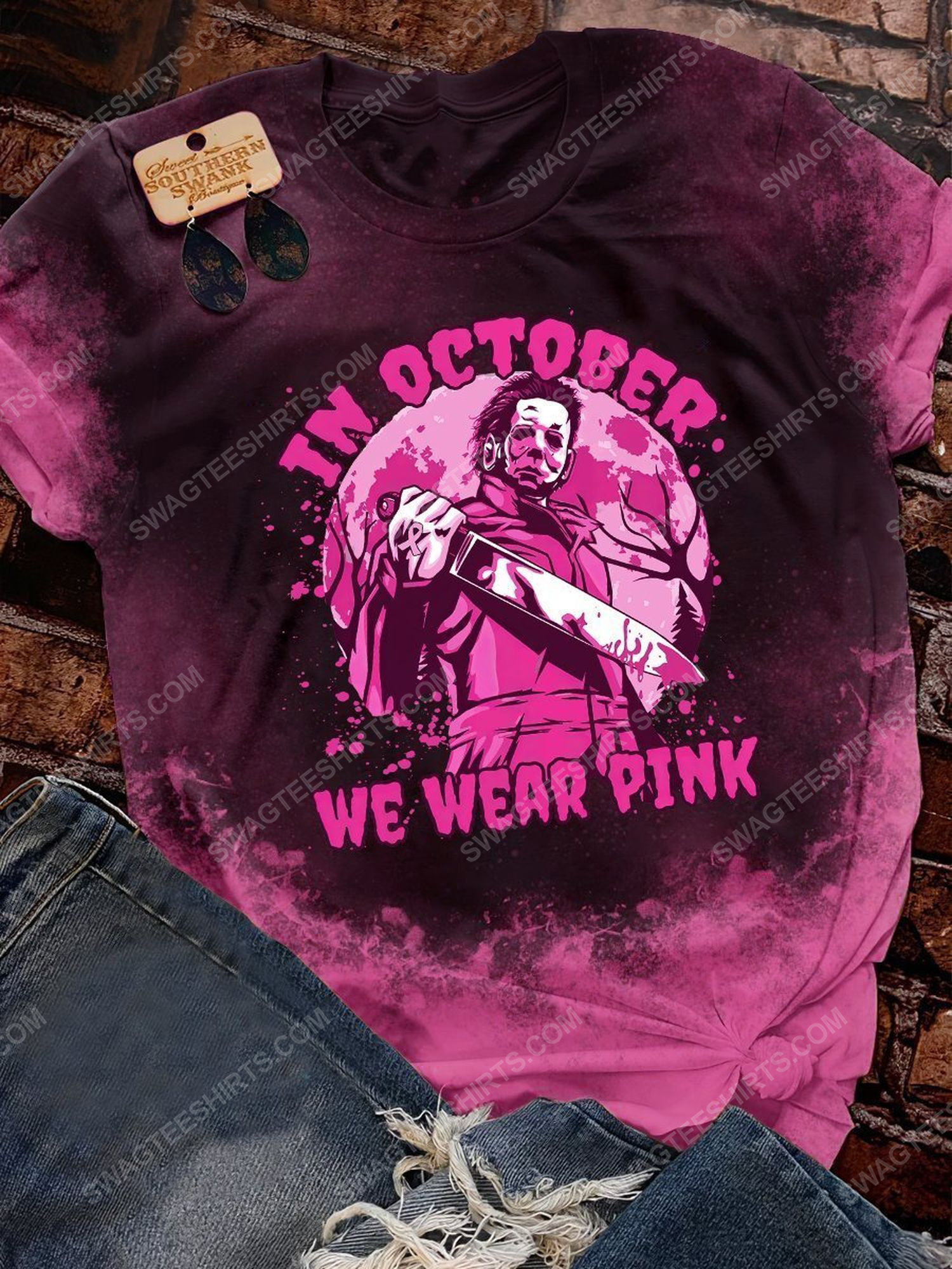Breast cancer in october we wear pink michael myers shirt 1 - Copy