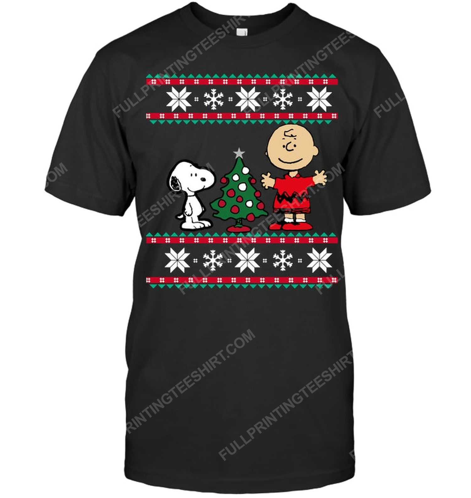 Charlie brown and snoopy with christmas tree tshirt