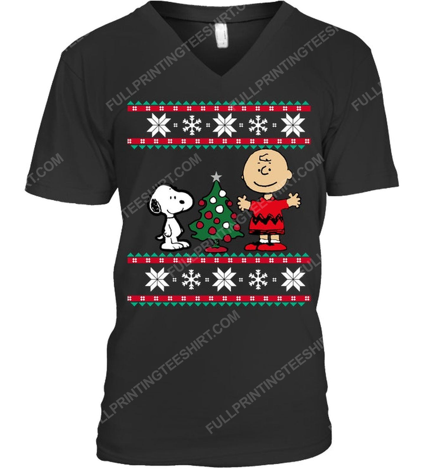 Charlie brown and snoopy with christmas tree v-neck