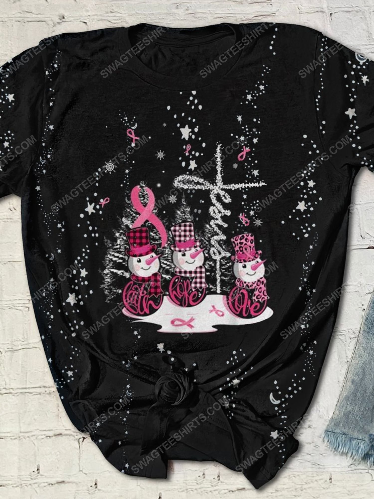 Christmas Jesus ​breast cancer awareness full print shirt 1