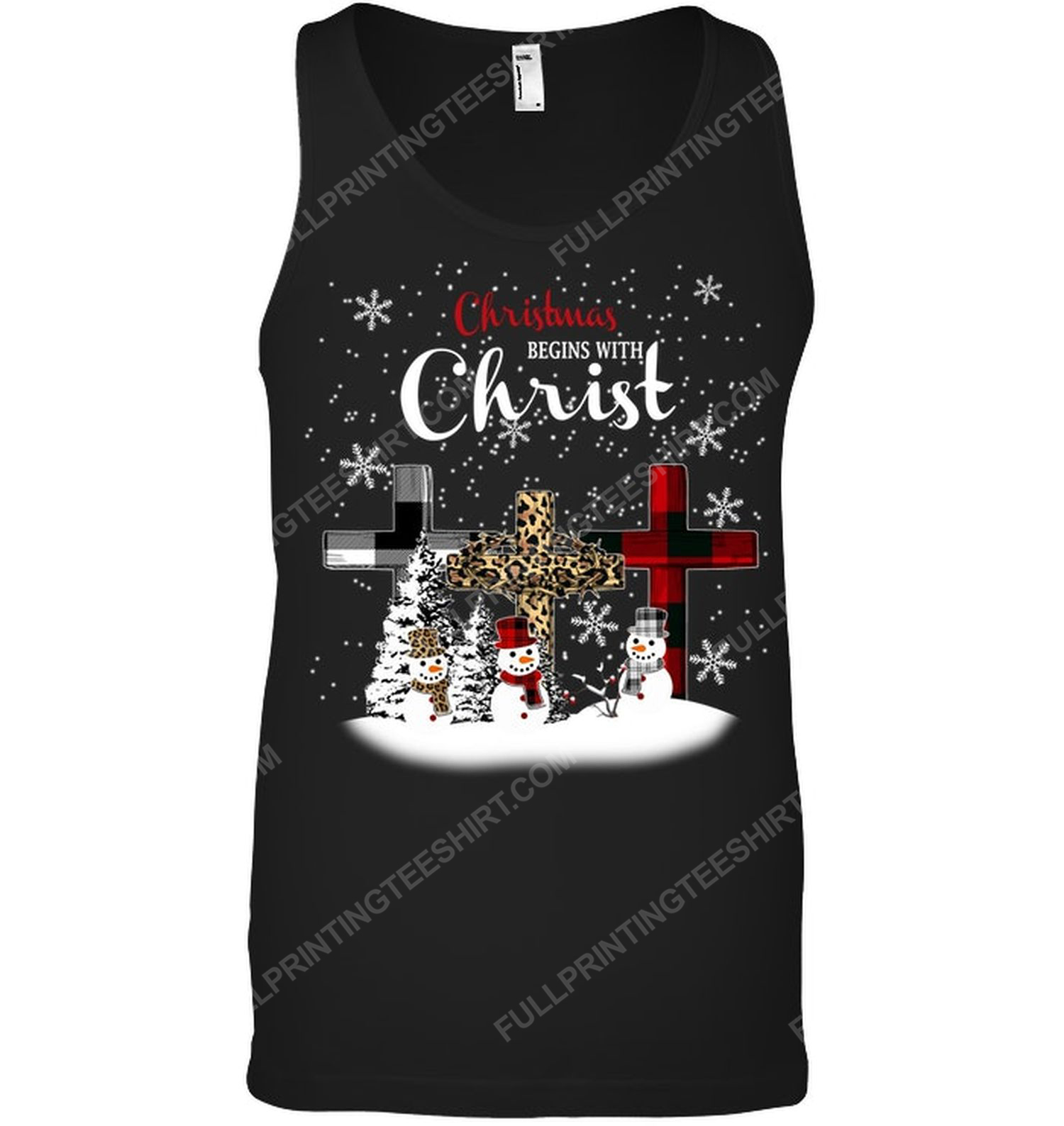 Christmas begins with christ snowman tank top