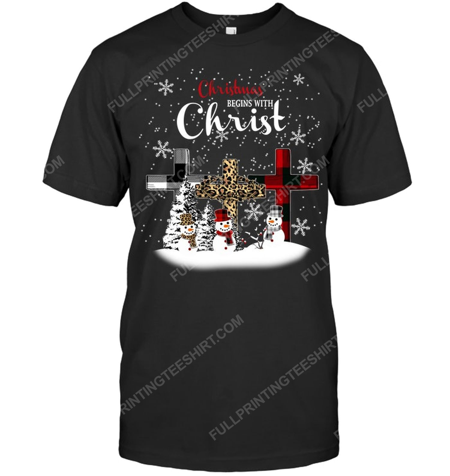 Christmas begins with christ snowman tshirt